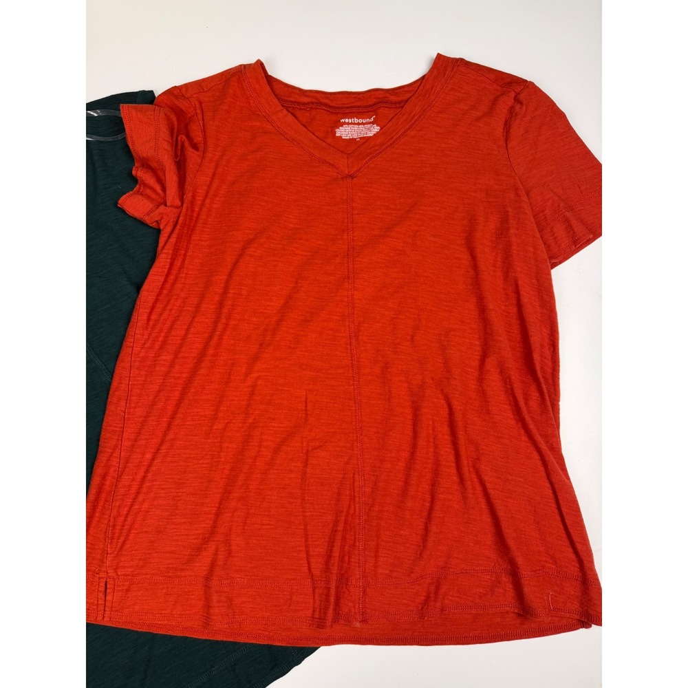 Westbound Womens V-Neck T-Shirt Lot of 2 Green Orange Cotton Modal Slub Medium - Picture 2 of 16